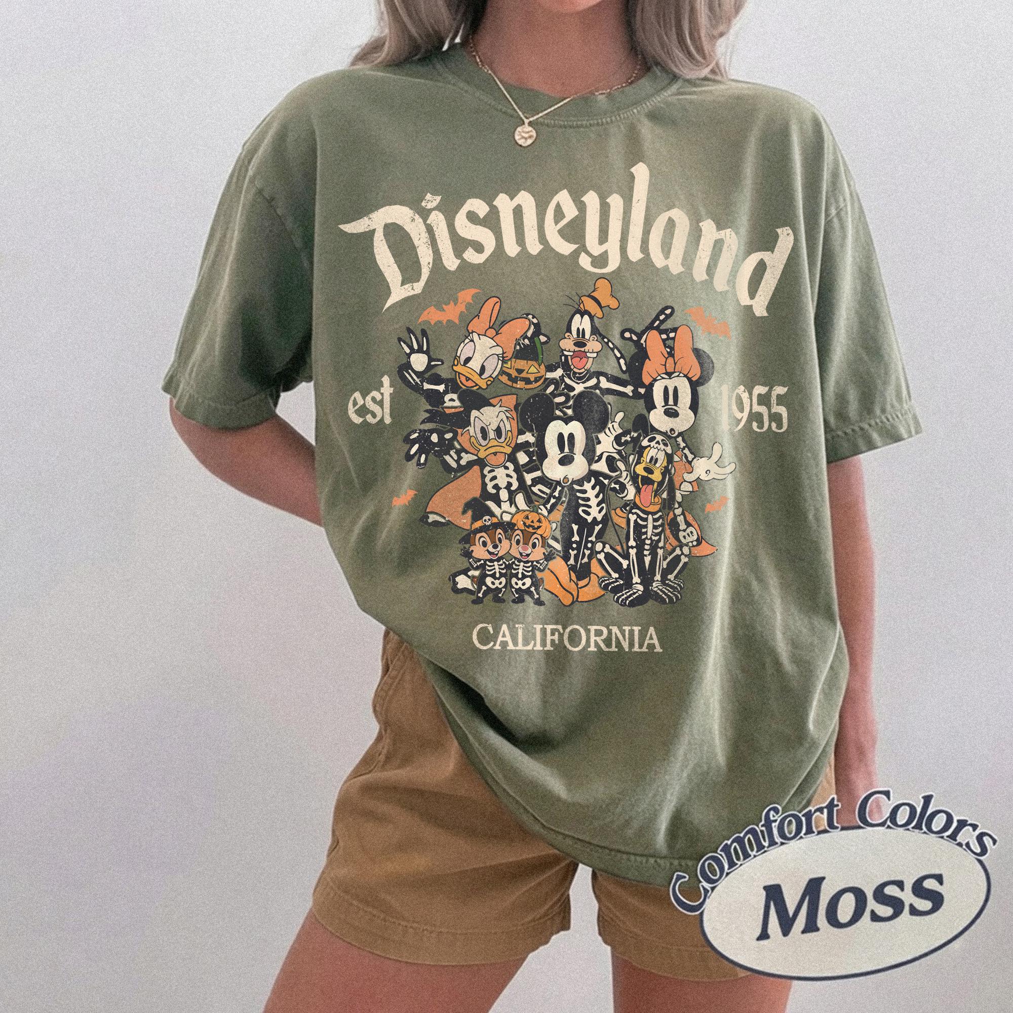 Retro Disneyland Est 1955 California Mickey Skeleton Comfort Color Shirt, Disneyland Halloween Tee, Disney Mickey And Friends Halloween Tee