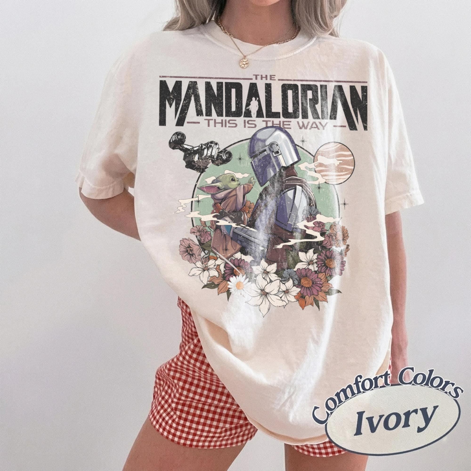 Vintage Mandalorian Grogu Shirt, This Is The Way Tee, Star Wars Floral Shirt, Galaxy’s Edge Disney Vacation Shirt, Dad Holiday Gift Tee
