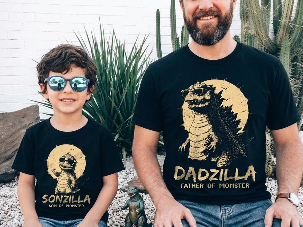 Retro Dadzilla Sonzilla T-Shirt, Father Day Gifts for Dad Funny Papa Tshirt, Cool Daddy Dinosaur Tee