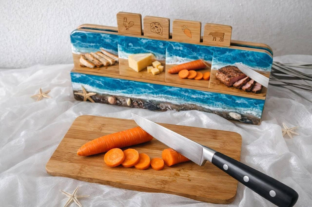 Cutting Board With Resin Ocean Waves, Personalized for Beach Lovers, Cheese Lover / Serving, Charcuterie Board / Coastal Home Decor Gift