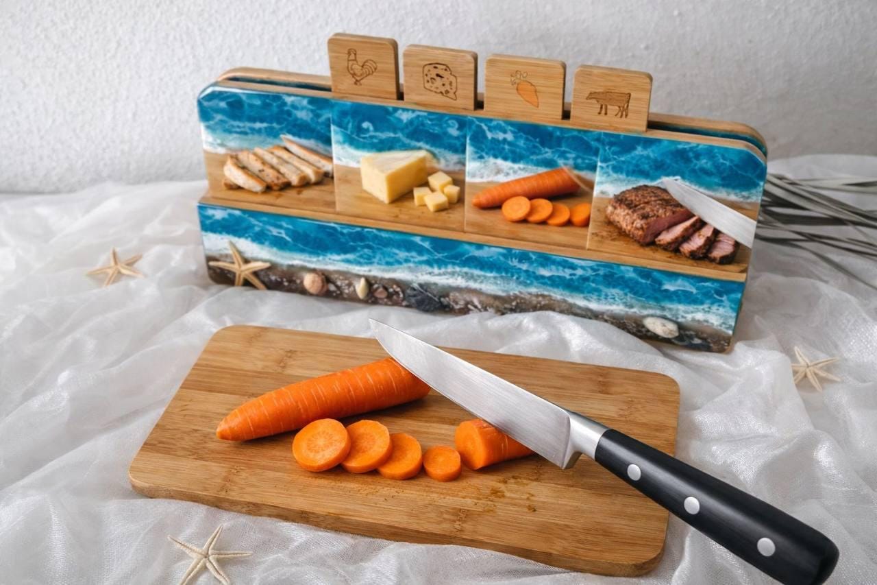 Cutting Board With Resin Ocean Waves, Personalized for Beach Lovers, Cheese Lover / Serving, Charcuterie Board / Coastal Home Decor Gift