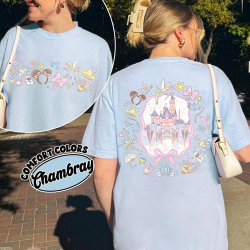 Comfort Colors Vintage Disney Coquette Bow Floral 2 Sided Shirt, Best Day Ever Front Back Print Tee, Walt Disney Trip Cute Doodles Gift Tees