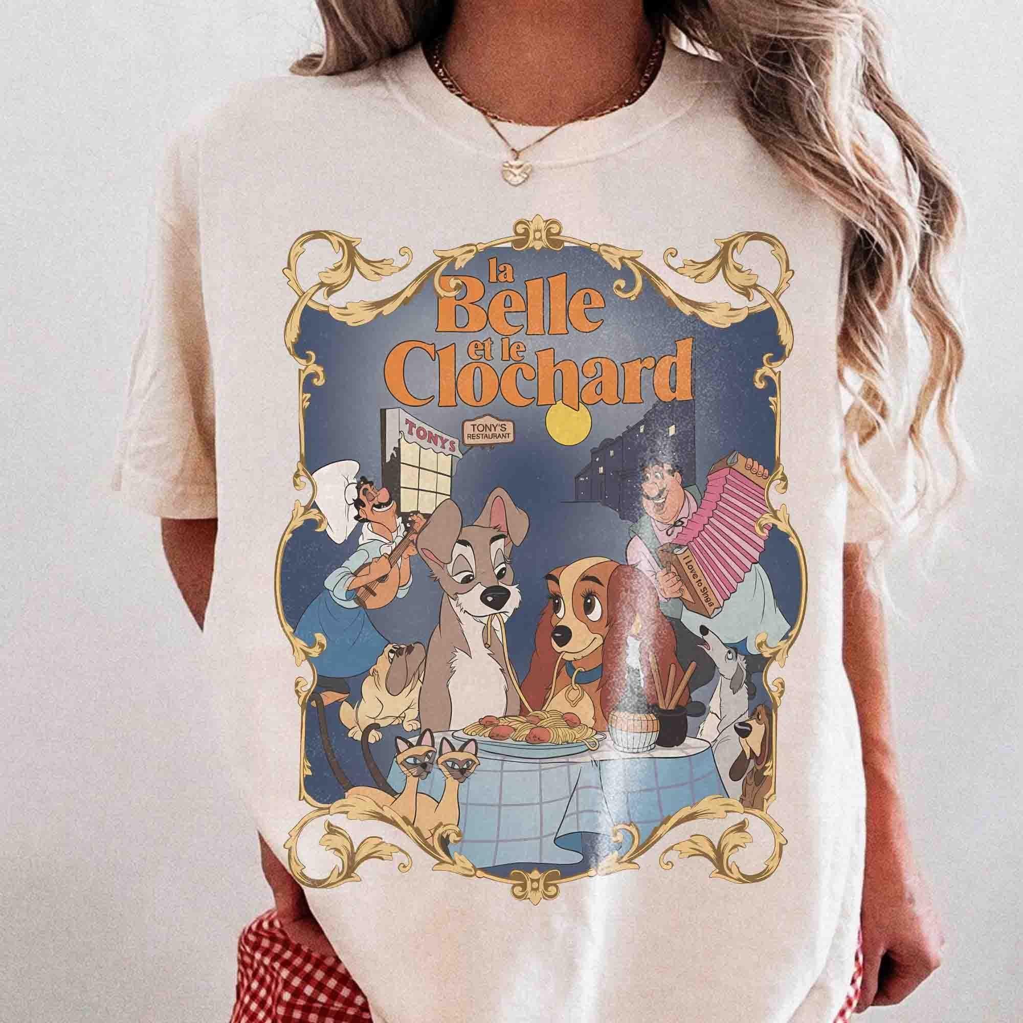 Comfort Colors Lady Tramp Spagetti Eating T-Shirt, Vintage Lady And Tramp Tonys Restaurant Tee, Disneyland Trip, La Belle Et Le Clochard Tee