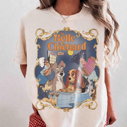 Comfort Colors Lady Tramp Spagetti Eating T-Shirt, Vintage Lady And Tramp Tonys Restaurant Tee, Disneyland Trip, La Belle Et Le Clochard Tee