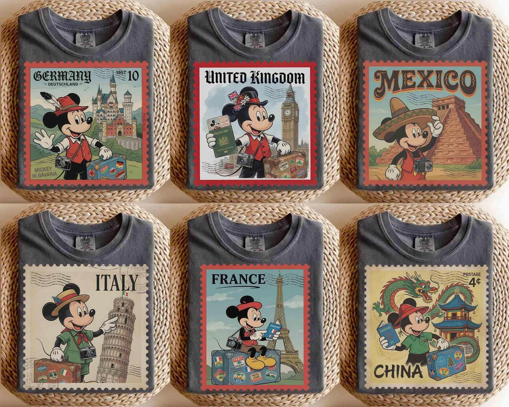 Retro Disney Mickey Mouse Epcot World Showcase T-Shirt, Disney World Travel Tee, Around the World Shirt, WDW Family Trip Matching Tee