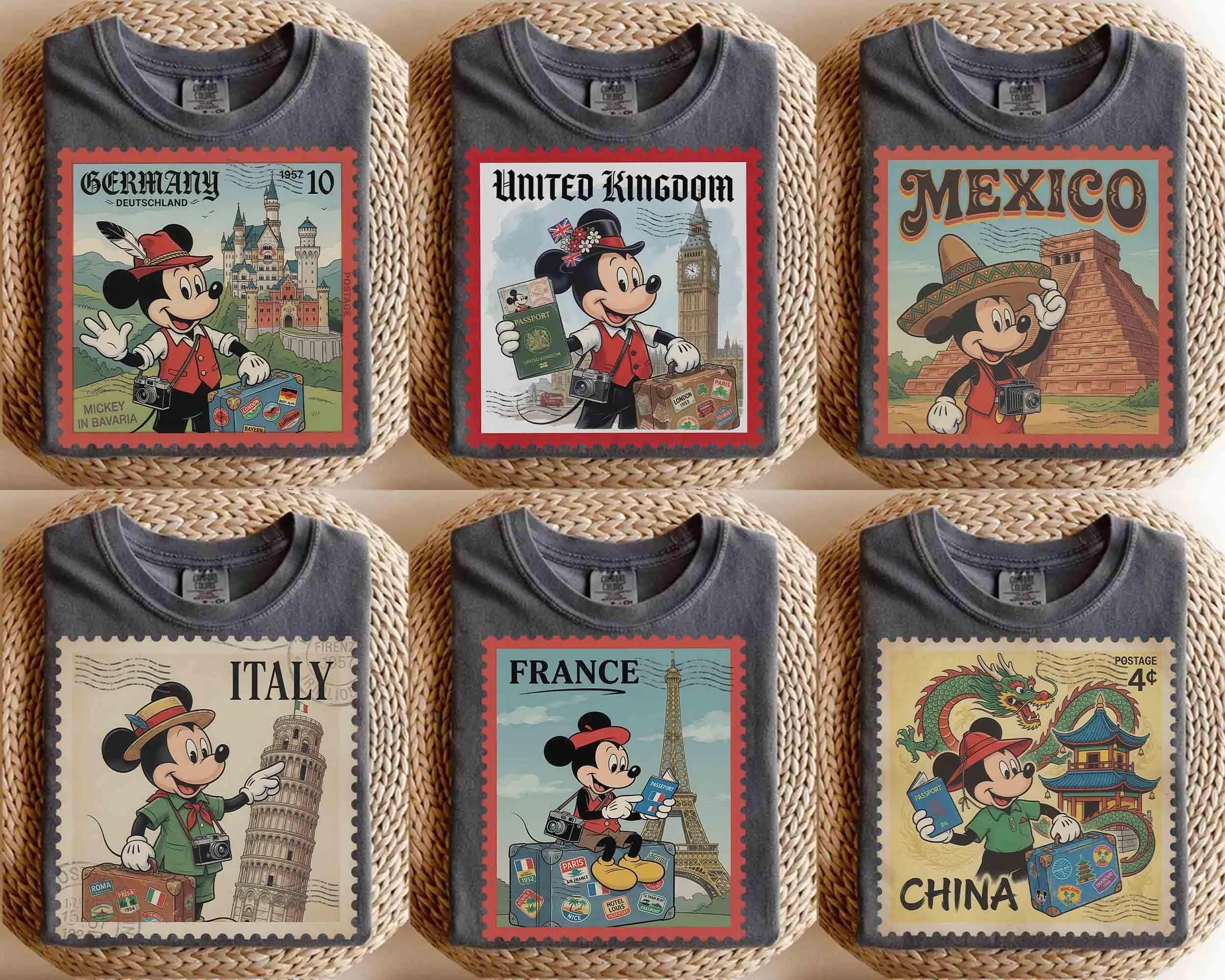 Retro Disney Mickey Mouse Epcot World Showcase T-Shirt, Disney World Travel Tee, Around the World Shirt, WDW Family Trip Matching Tee