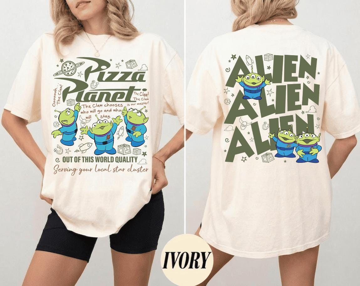 Toy Story Pizza Planet Aliens Comfort Colors Shirt, Vintage Two-Sided Graphic Tee
