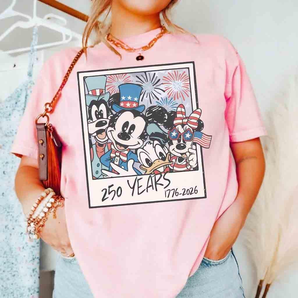 Comfort Colors Mickey & Friends 4th Of July USA 250th Anniversary Retro Shirt, Patriotic Disney Family Tee, Independence Day 2026, WDW Trip