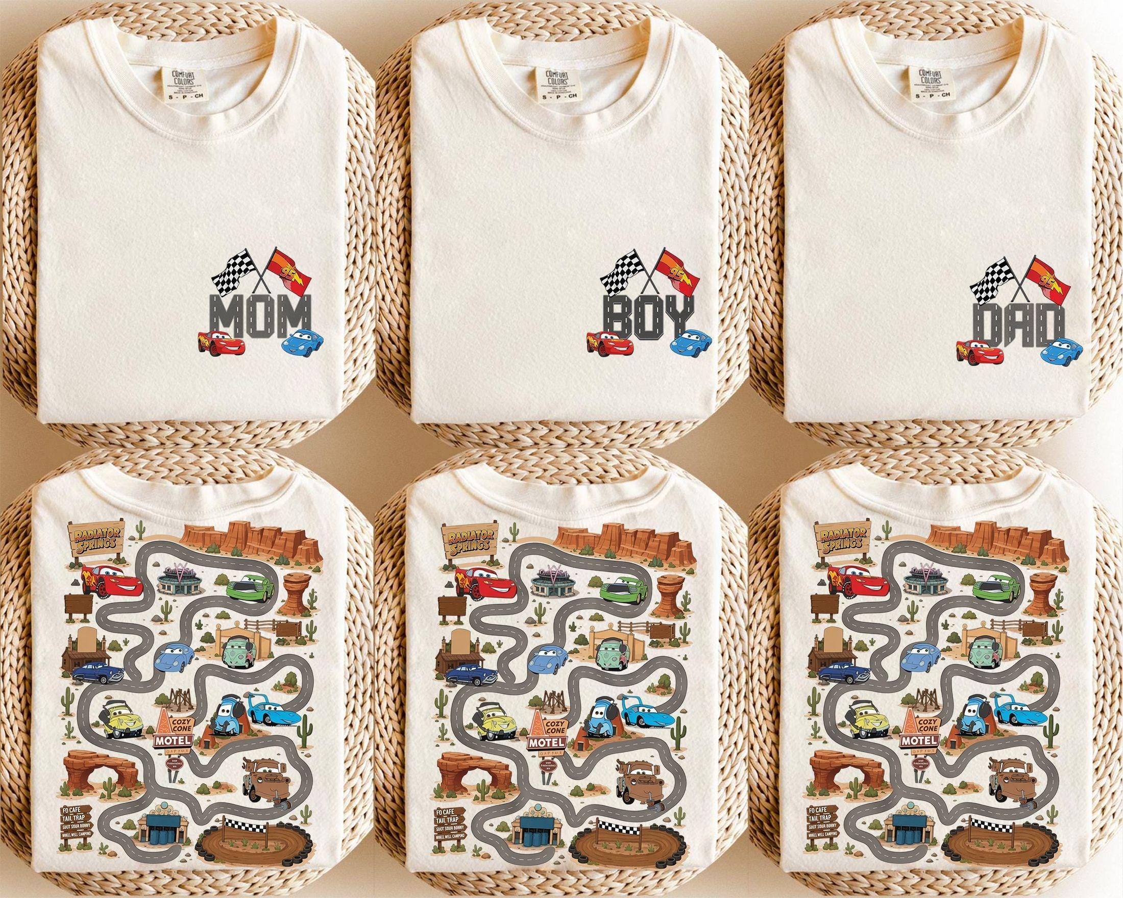 Two Sided Pixar Cars Radiator Springs Map Shirt, Play Cars On Dad Tee, Funny Father's Day Gift, Family Trip Birthday Boy Vacation Tee