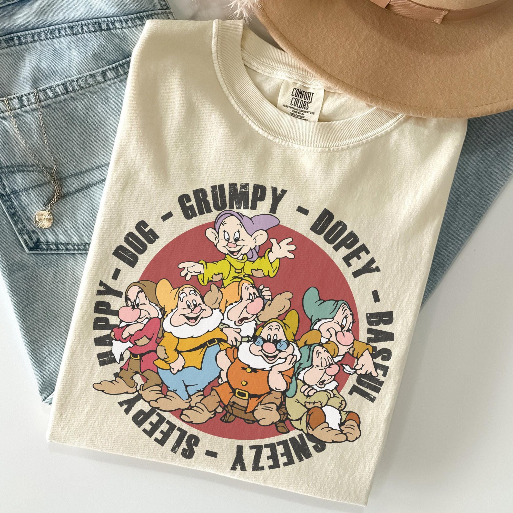 Retro 90s Vintage Disney Snow White and the Seven Dwarfs Shirt, Grumpy Dopey Happy Sneezy Bashful Sleepy Doc Dwarf, Disneyland Trip Shirt