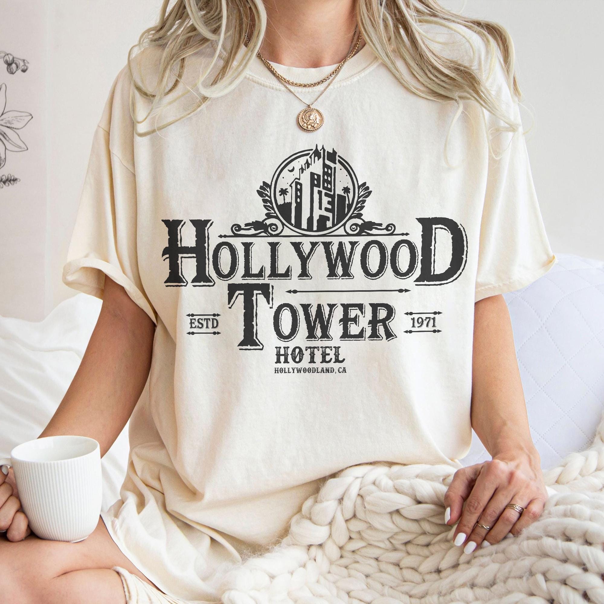 Vintage Hollywood Tower Of Terror Comfort Colors Shirt, Hotel Est 1917 Disney T-shirt, Disneyland Park Trip Outfits, Hollywood Studios Tee