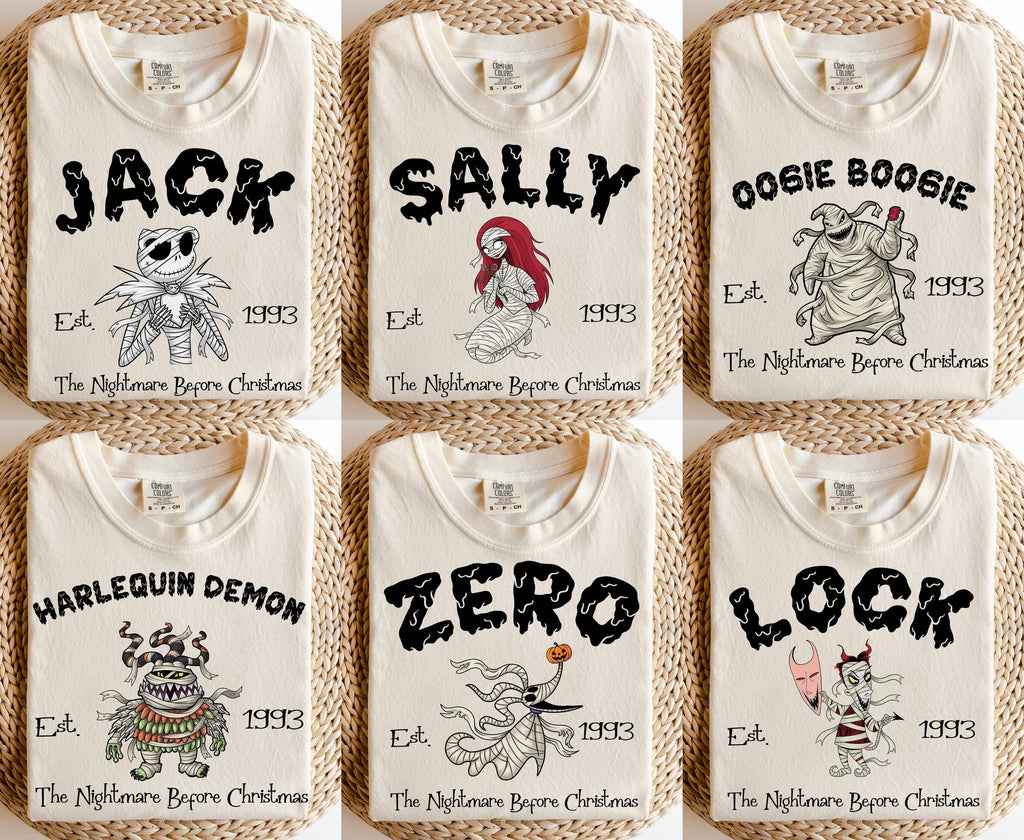 Nightmare Before Christmas Shirt, Halloween Comford Colors, Jack Skellington Sally Zero Dog Oogie Boogie Lock Shock Tee, Spooky Season Shirt