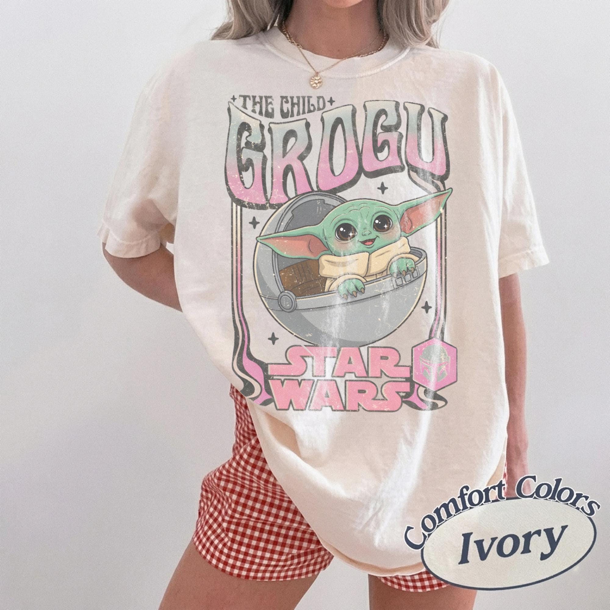 Vintage Disney Star Wars Grogu Comfort Colors Shirt, Disney Baby Yoda Tee, Retro Sci-Fi Graphic Tee, Mandalorian Gift Shirt, Cute Fan Tee