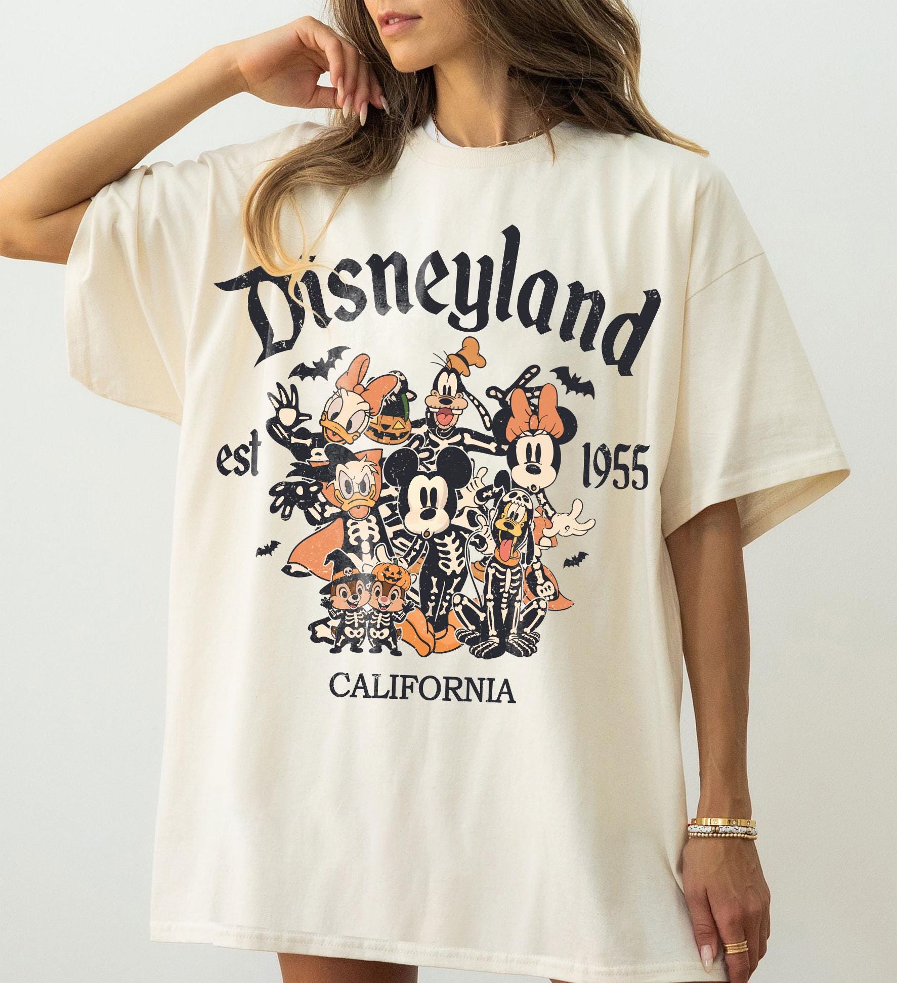 Retro Disneyland Est 1955 California Mickey Skeleton Comfort Color Shirt, Disneyland Halloween Tee, Disney Mickey And Friends Halloween Tee