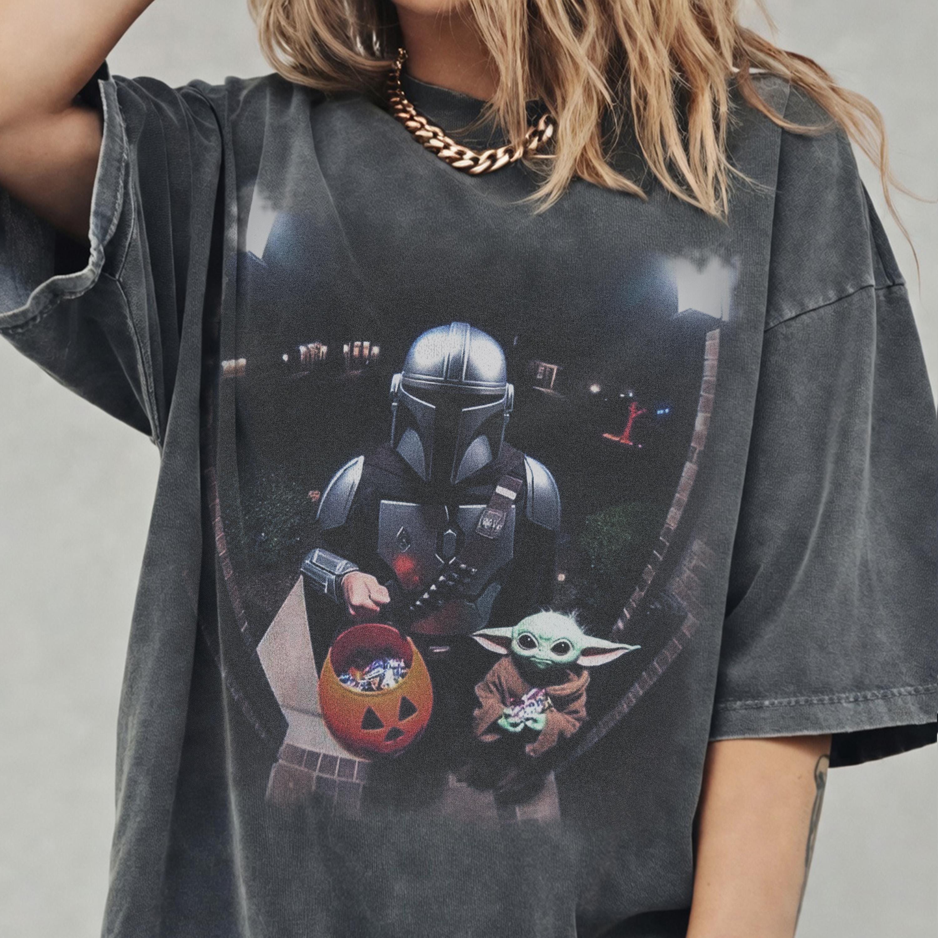 Vintage Star Wars Halloween Shirt, Mando & Baby Yoda Gildan Youth Tee, Disney Meme Graphic Tee, Hip Hop Trip Wear, Star Wars Gift