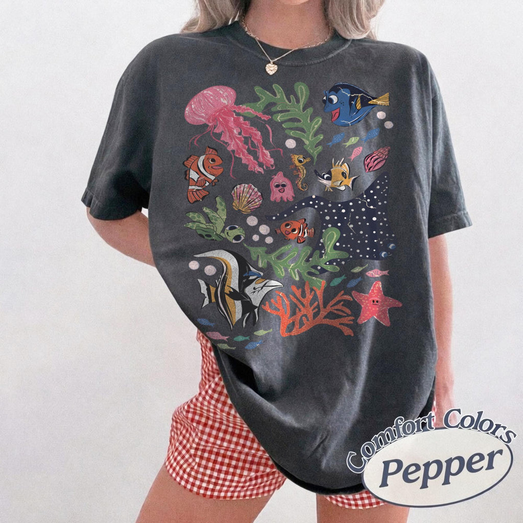 Retro Finding Nemo Characters Comfort Colors Shirt, Nemo Just Keep Swimming Shirt, Nemo Family Vacation Shirts, WDW Disney Girl Trip 2026