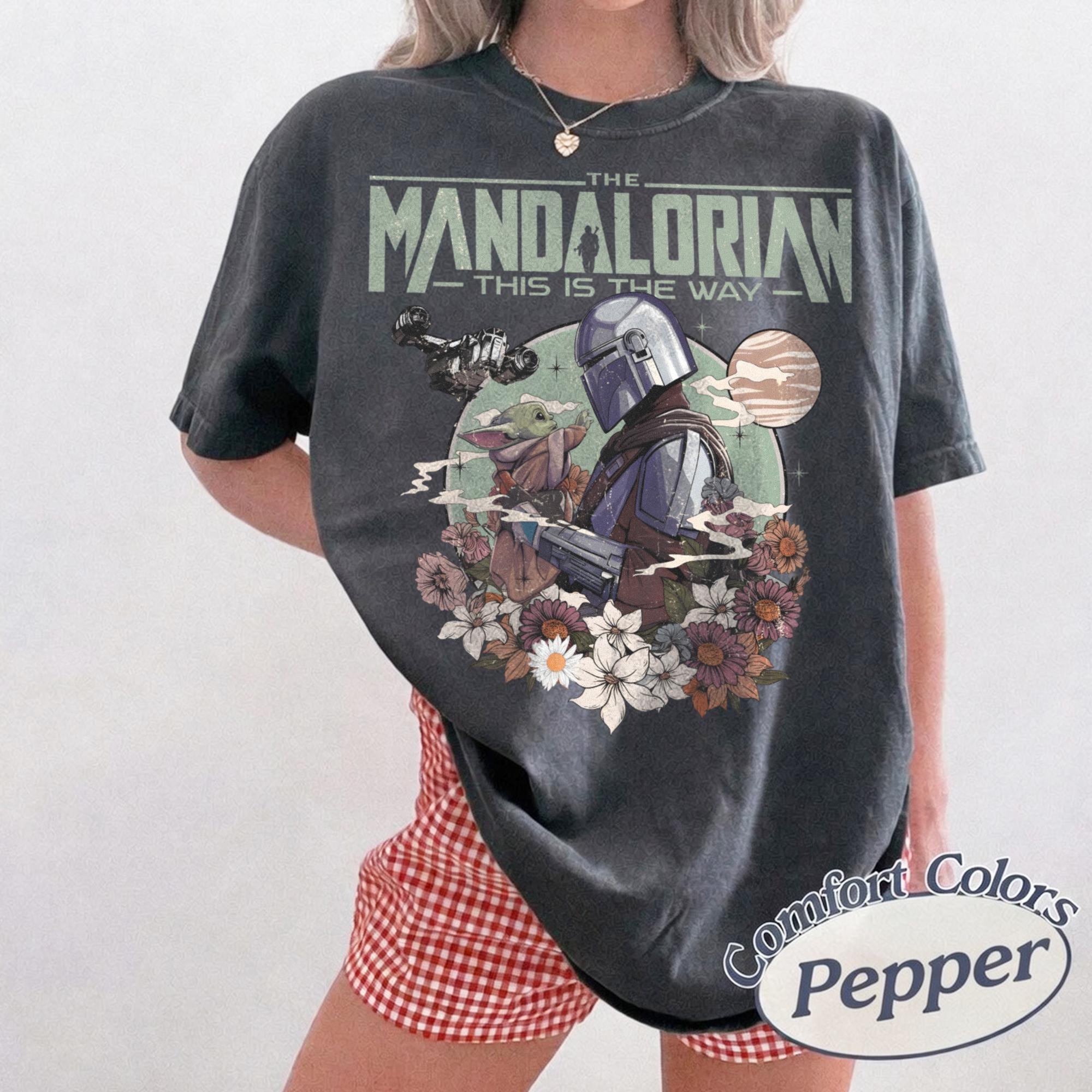 Vintage Mandalorian Grogu Shirt, This Is The Way Tee, Star Wars Floral Shirt, Galaxy’s Edge Disney Vacation Shirt, Dad Holiday Gift Tee