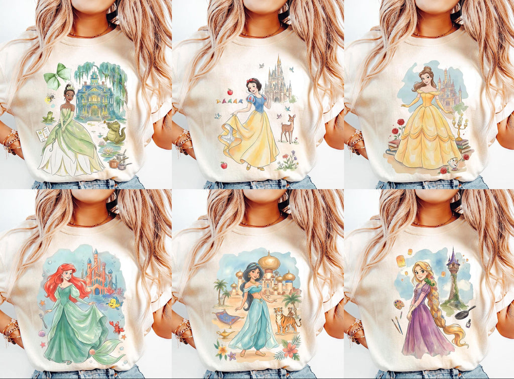 Retro Disney Princess Coquette Bow Shirt, Belle Ariel Elsa Cinderella Tee, Magic Kingdom Disney Girl Trip Vacation Gift, Disney girl trip