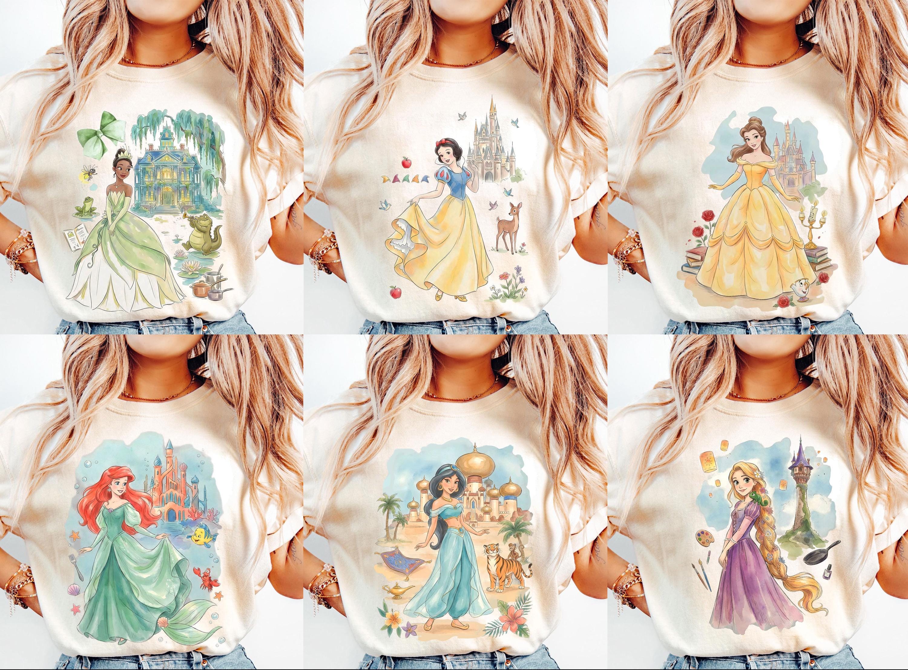 Retro Disney Princess Coquette Bow Shirt, Belle Ariel Elsa Cinderella Tee, Magic Kingdom Disney Girl Trip Vacation Gift, Disney girl trip
