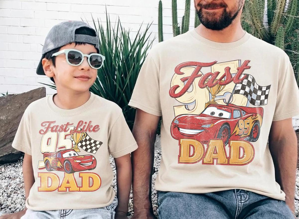 Retro Lightning McQueen Dad & Son Shirt, Disney Cars Comfort Colors Tee, Fast Like Dad Race Car 95 Pixar Matching Family Vacation Shirt