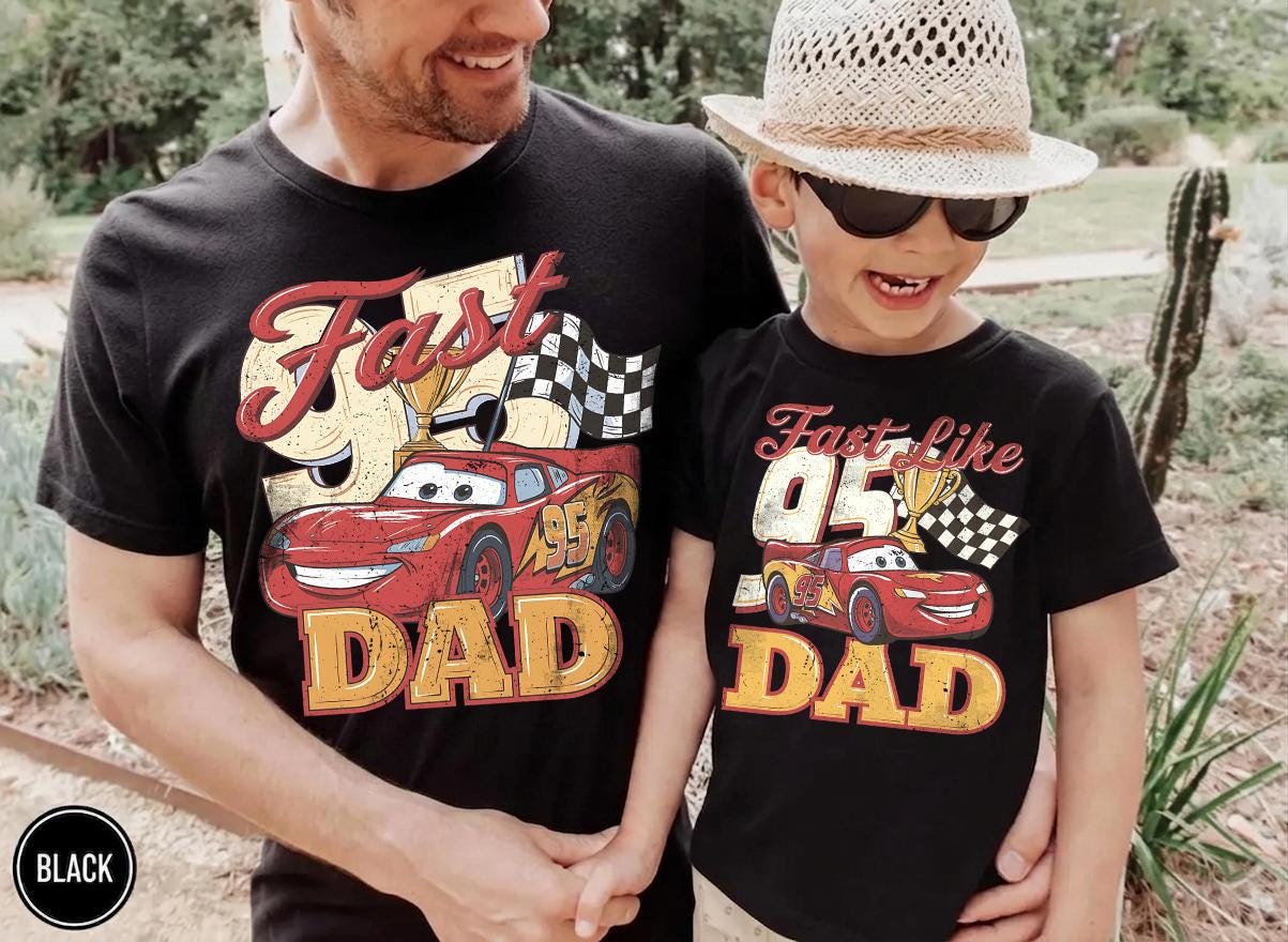 Retro Lightning McQueen Dad & Son Shirt, Disney Cars Comfort Colors Tee, Fast Like Dad Race Car 95 Pixar Matching Family Vacation Shirt