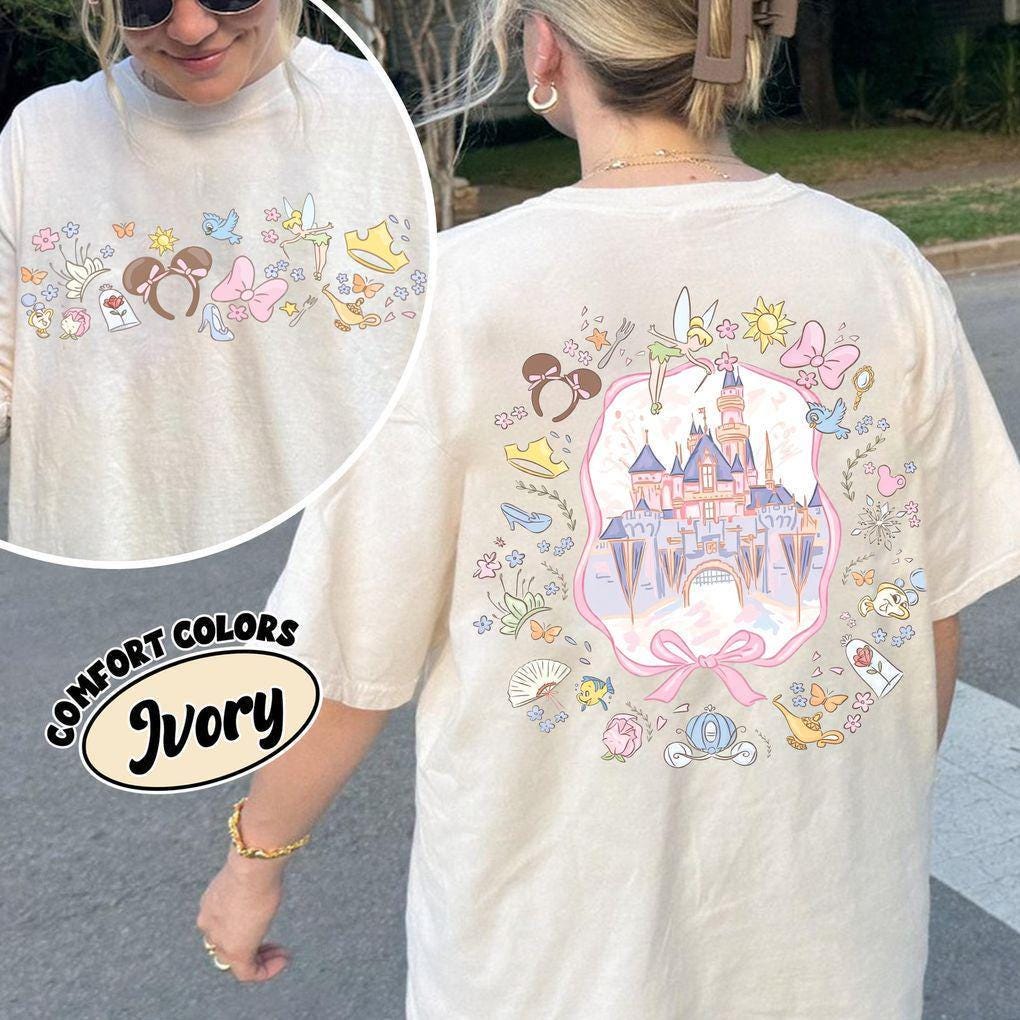 Comfort Colors Vintage Disney Coquette Bow Floral 2 Sided Shirt, Best Day Ever Front Back Print Tee, Walt Disney Trip Cute Doodles Gift Tees