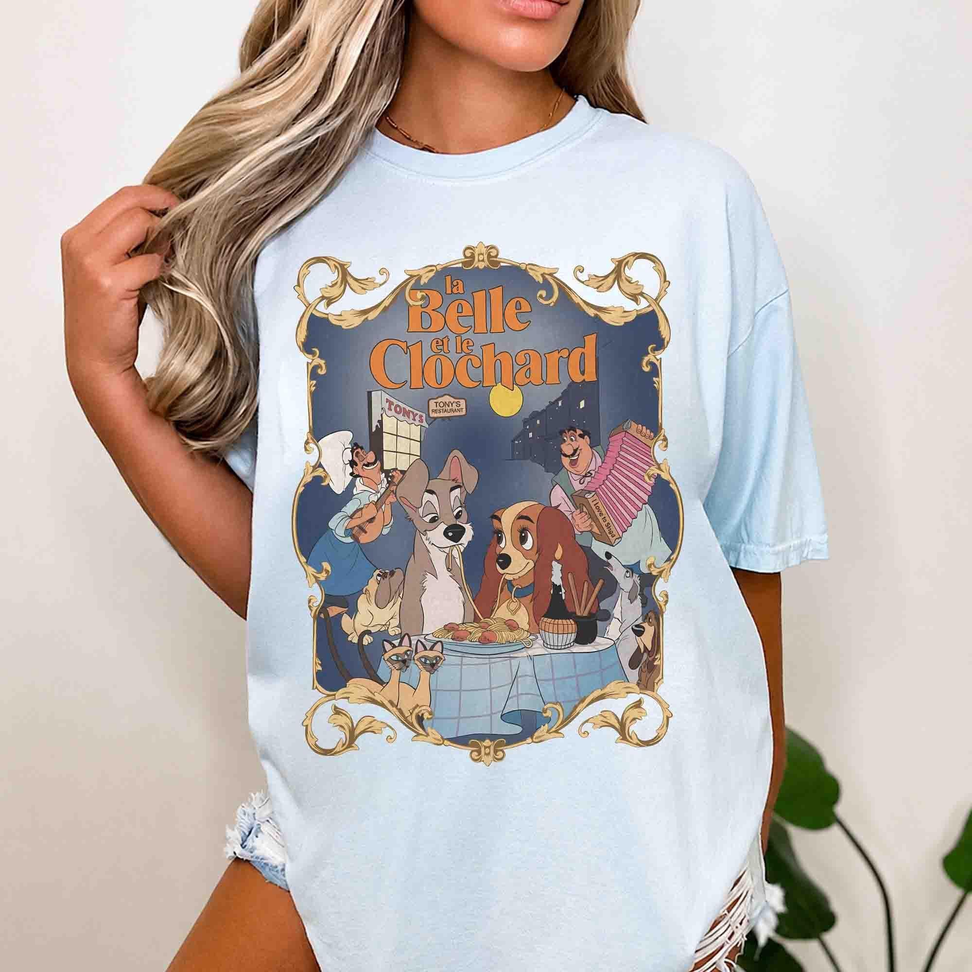 Comfort Colors Lady Tramp Spagetti Eating T-Shirt, Vintage Lady And Tramp Tonys Restaurant Tee, Disneyland Trip, La Belle Et Le Clochard Tee