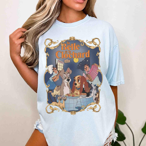Comfort Colors Lady Tramp Spagetti Eating T-Shirt, Vintage Lady And Tramp Tonys Restaurant Tee, Disneyland Trip, La Belle Et Le Clochard Tee