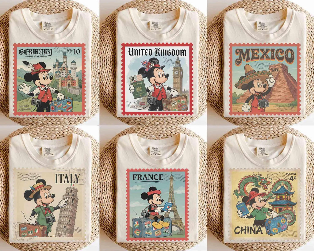 Retro Disney Mickey Mouse Epcot World Showcase T-Shirt, Disney World Travel Tee, Around the World Shirt, WDW Family Trip Matching Tee