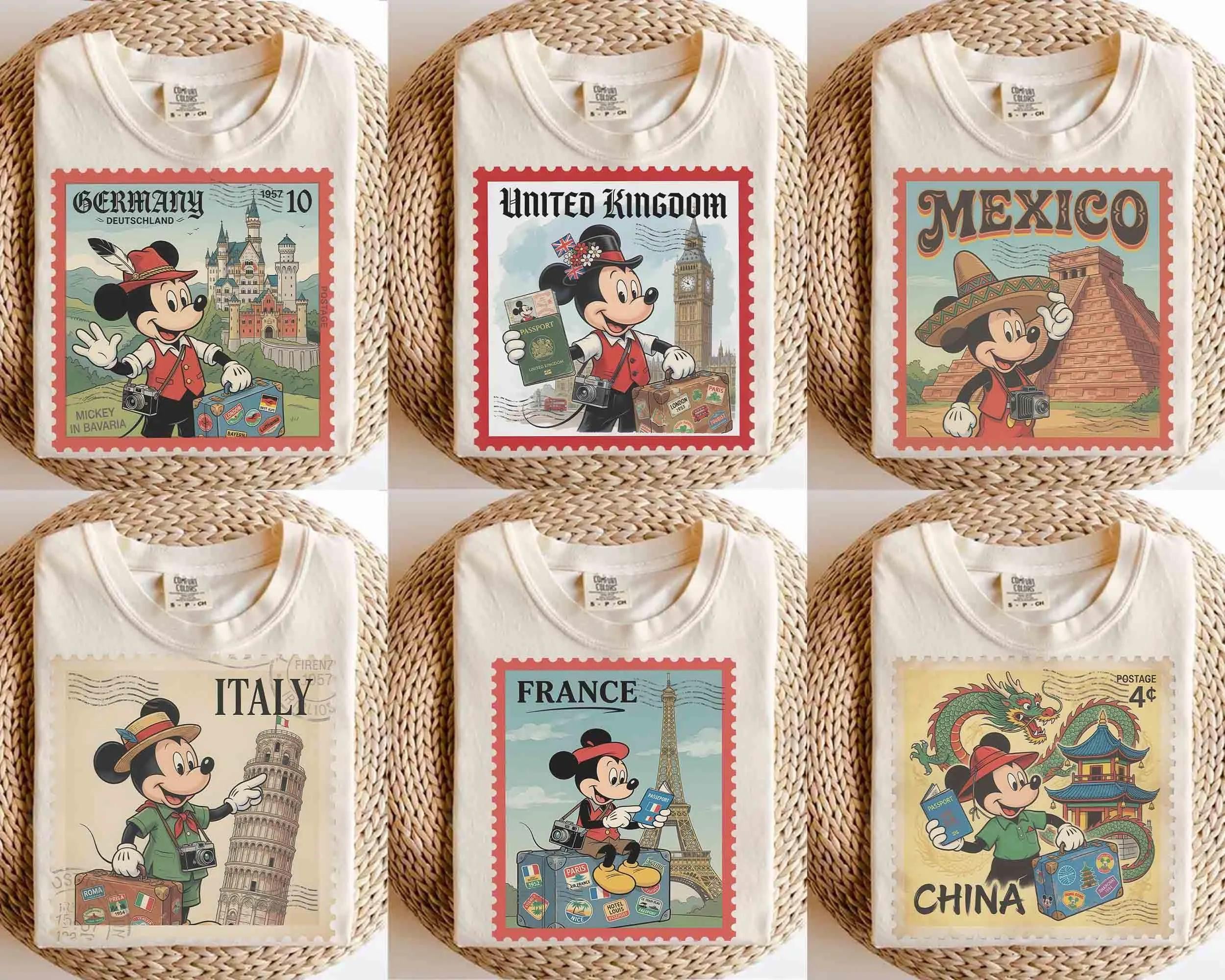 Retro Disney Mickey Mouse Epcot World Showcase T-Shirt, Disney World Travel Tee, Around the World Shirt, WDW Family Trip Matching Tee