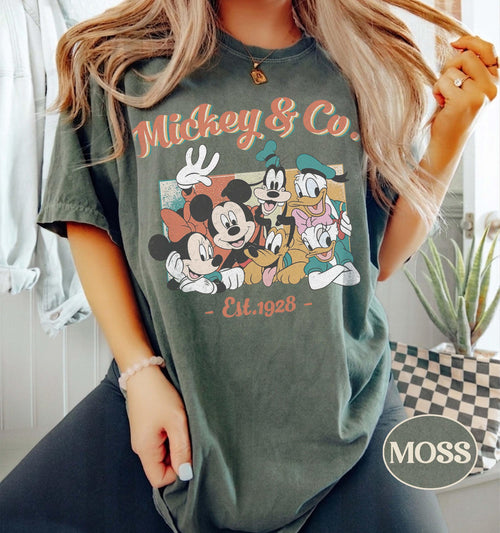 Comfort Colors® Retro Mickey & Co Est 1928 Shirt, Mickey And Friends Shirt, Disney Family Vacation Tee, Disneyland Shirt, Disney Trip Tee