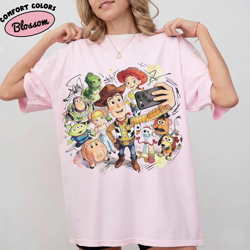 Vintage Toy Story Friends Selfie Shirt, Woody Buzz Jessie Rex Alien Hamm Forky, Disney Pixar Family Vacation, Retro Graphic Tee, Gift Idea