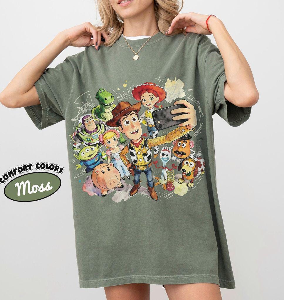 Vintage Toy Story Friends Selfie Shirt, Woody Buzz Jessie Rex Alien Hamm Forky, Disney Pixar Family Vacation, Retro Graphic Tee, Gift Idea