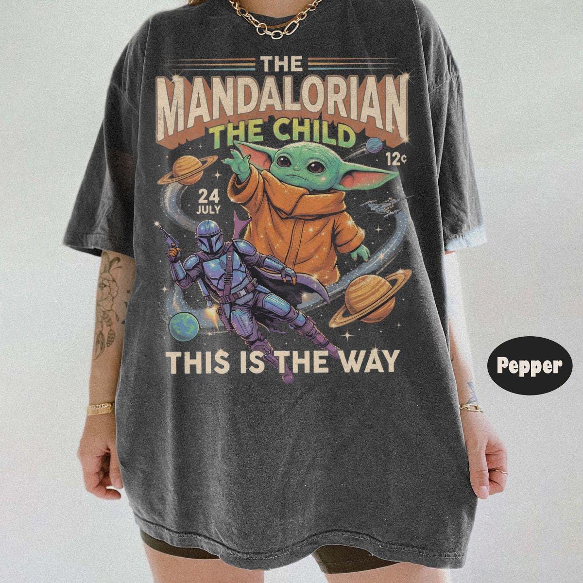 Vintage Star Wars The Mandalorian The Child T-Shirt, Grogu This Is The Way Tee, Star Wars Space, Disneyland Galaxy Edge's Family Trip 2026