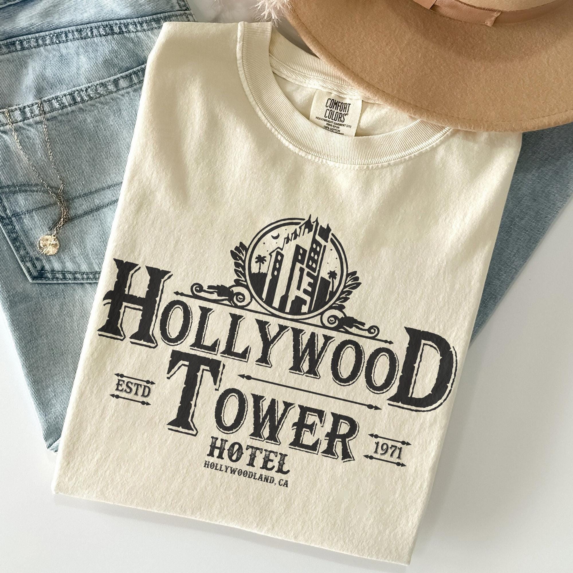 Vintage Hollywood Tower Of Terror Comfort Colors Shirt, Hotel Est 1917 Disney T-shirt, Disneyland Park Trip Outfits, Hollywood Studios Tee