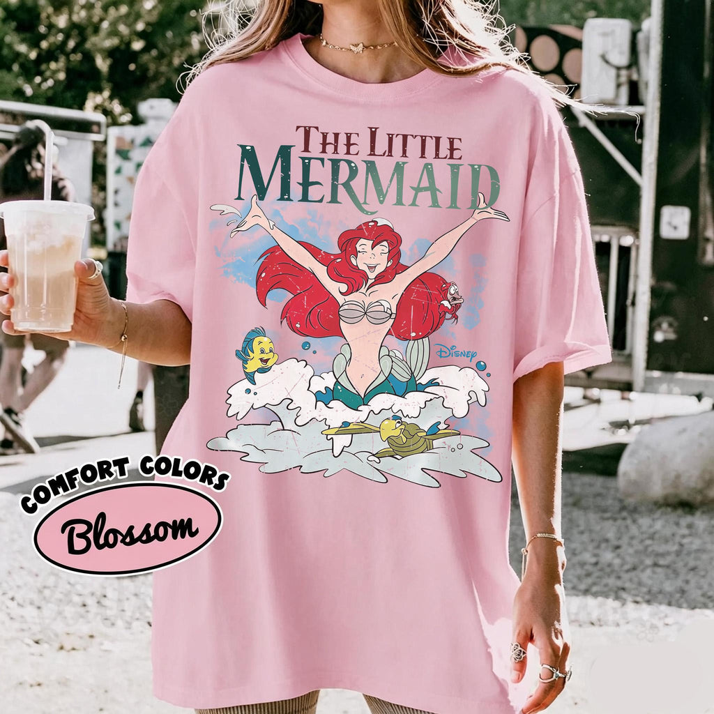 Retro The Little Mermaid Ariel Princess & Flounder Bubble Poster Disney T-Shirt, Gift For Her, Ariel Princess Tee, WDW Disneyland Girl Trip
