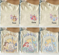 2 Side Personalized Name Age Disney Princess Birthday Shirt, Custom Tiana Ariel Elsa Rapunzel Belle Birthday Present Gift,Disney Family Trip