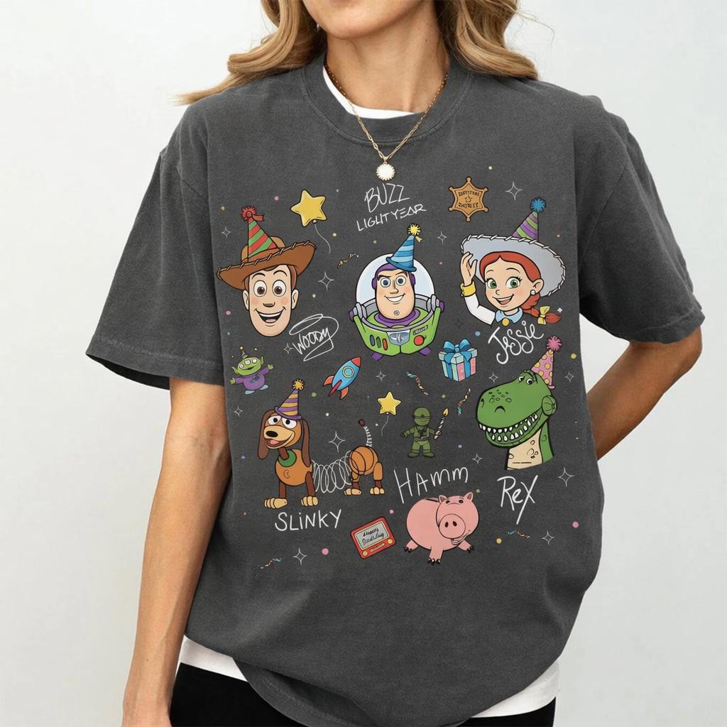 Toy Story Birthday Party Shirts, Buzz Woody Jessie Family Birthday Present Gift, Toy Story Character Heads & Signatures Tee