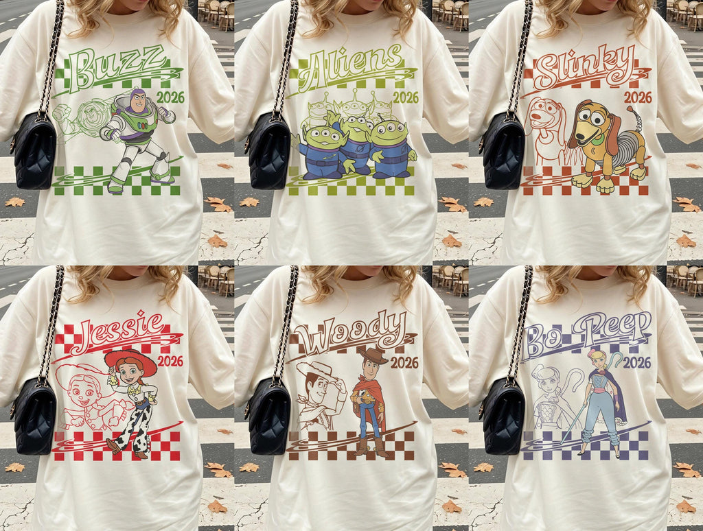 Custom Toy Story 5 Character Shirt 2026, Personalized Disney Pixar Family Tee, Woody Buzz Jessie Rex Forky Alien Shirt, Family Vacation Gift