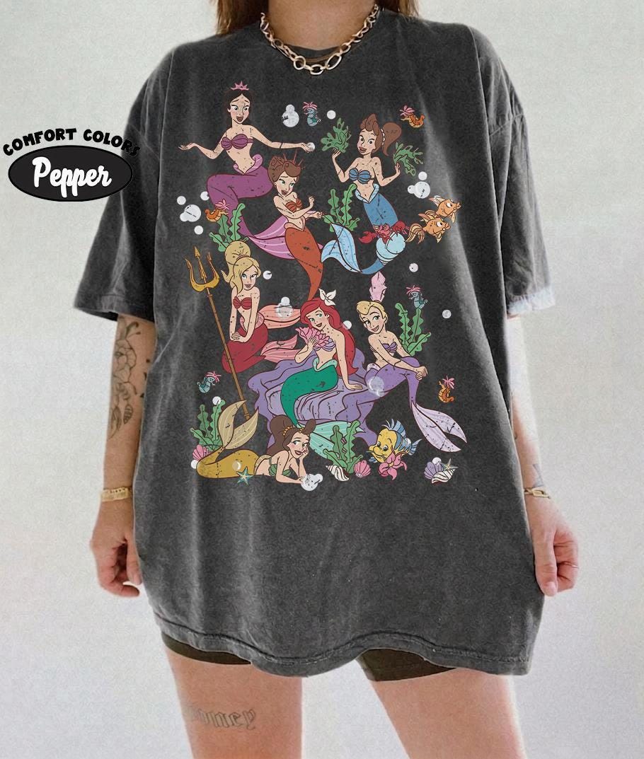Comfort Colors Retro The Little Mermaid Ariel Princess & Flounder Bubble Poster Disney T-Shirt, Gift For Her, Ariel Princess, WDW Disneyland