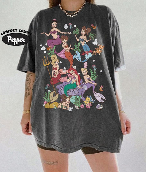 Comfort Colors Retro The Little Mermaid Ariel Princess & Flounder Bubble Poster Disney T-Shirt, Gift For Her, Ariel Princess, WDW Disneyland