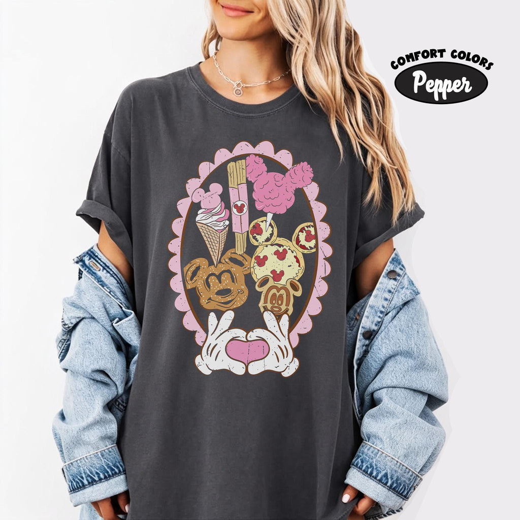 Vintage Disney Cute Mickey Mouse Treats Coquette Bow Shirt, Just Here For The Snacks Quote Tee, Disney Food Lover Gift, Disneyland Family