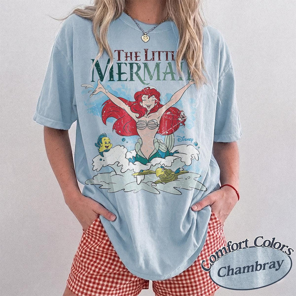 Retro The Little Mermaid Ariel Princess & Flounder Bubble Poster Disney T-Shirt, Gift For Her, Ariel Princess Tee, WDW Disneyland Girl Trip