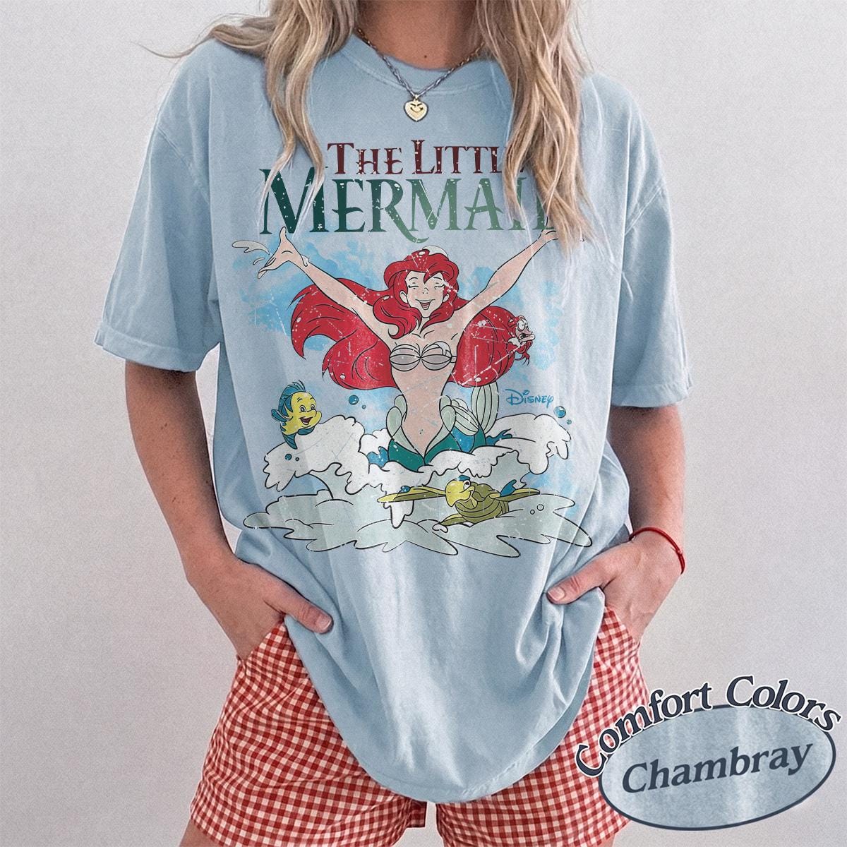 Retro The Little Mermaid Ariel Princess & Flounder Bubble Poster Disney T-Shirt, Gift For Her, Ariel Princess Tee, WDW Disneyland Girl Trip